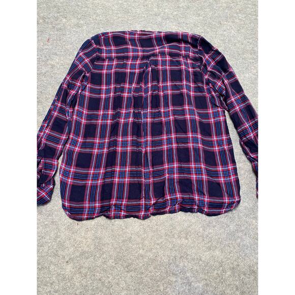 GAP Women’s Plaid Peasant Blouse Small Navy Red Blue Long Sleeve Lightweight - Picture 2 of 8